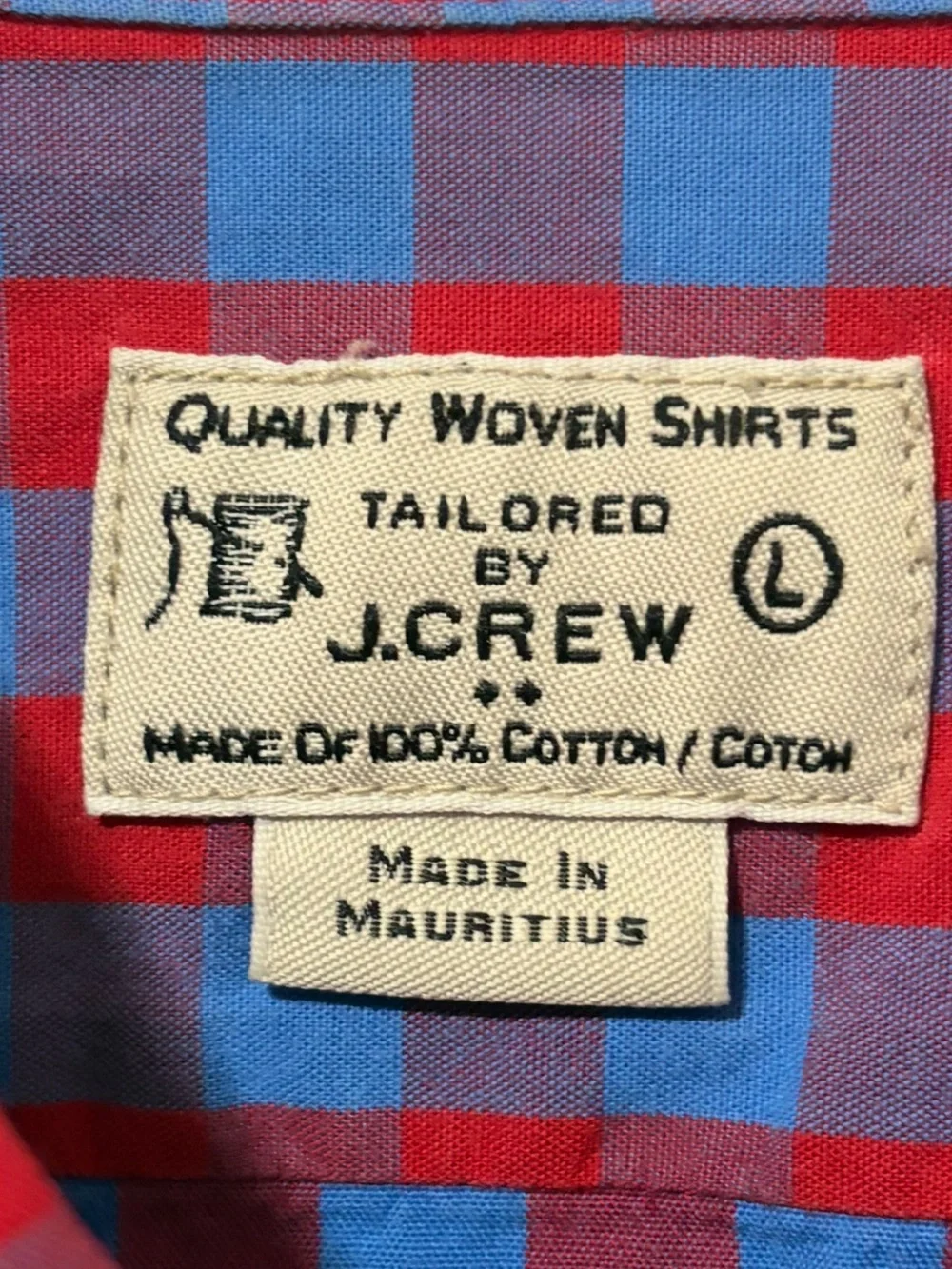 J. Crew Slim Fit Red Blue Gingham  Plaid Button Down Shirt Men’s Quality Woven L